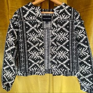 White and black boxy jacket, structured and flattering, unique and one of a kind